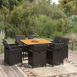 Maison Chic Mobilier à dîner 9 pcs de jardin avec coussins - Ensemble table et chaises d'extérieur - Salon/Mobilier de jardin classique Résine tressée Noir -MN31552