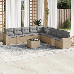 Maison Chic Salon de jardin avec coussins 10 pcs | Ensemble de Table et chaises | Mobilier d'Extérieur beige résine tressée -GKD61495