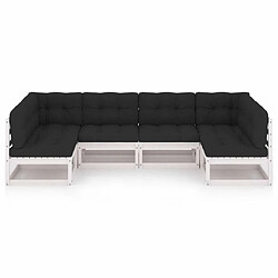 Avis Maison Chic Salon de jardin 6 pcs + coussins - Mobilier/Meubles de jardin - Table et chaises d'extérieur Blanc Bois de pin massif -MN18373