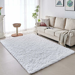 Tapis Salon Carré Shaggy Moderne Blanc 100x160cm