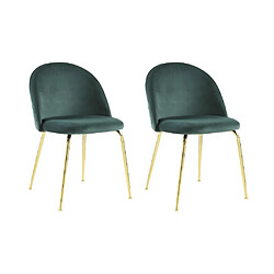 Vente-Unique Lot de 2 chaises - Velours et acier inoxydable doré - Vert - MELBOURNE pas cher