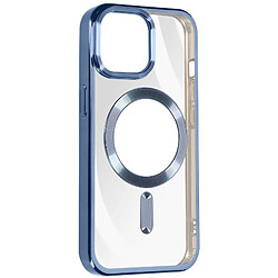 Avizar Coque MagSafe pour iPhone 15 Pro Silicone Protection Caméra Contour Chromé Bleu