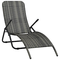 Helloshop26 Transat chaise longue bain de soleil lit de jardin terrasse meuble d'extérieur pliable résine tressée gris 02_0012885