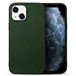 Coque en TPU + cuir véritable texture de litchi découpée avec précision, antichoc vert pour votre Apple iPhone 13 mini 5.4 pouces