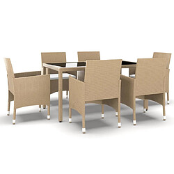 Maison Chic Mobilier à dîner 7 pcs de jardin - Ensemble table et chaises d'extérieur - Salon/Mobilier de jardin classique Résine tressée verre trempé Beige -MN89424