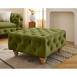 Lisa Design Walter - pouf chesterfield en velours - pieds bois Walter - pouf chesterfield en velours - pieds bois - Vert