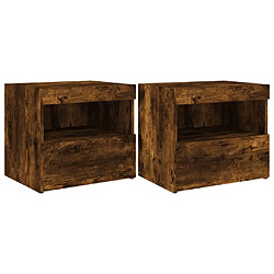 Maison Chic Lot de 2 Tables de chevet avec lumières LED - Tables de Nuit chêne fumé 50x40x45 cm