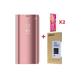 Coque Folio Rabat Miroir Rose + 2 Verres Trempes Pour Samsung A42 5G Little Boutik®