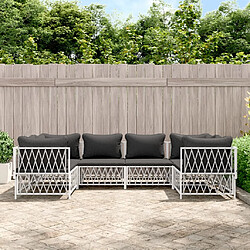 vidaXL Salon de jardin avec coussins 6 pcs blanc acier