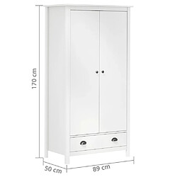 vidaXL Garde-robe à 2 portes Hill Blanc 89x50x170cm Bois de pin solide pas cher