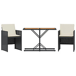 Maison Chic Ensemble de bistro 3 pcs avec coussins,Table + chaises + coussins de jardin noir résine tressée -GKD800384