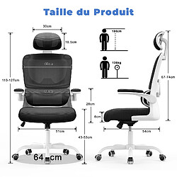 Acheter Chaise de Bureau avec Support Lombaire, fauteuil de bureau à Dossier Haut Respirant avec Accoudoir, Rattantree chaise de bureau ergonomique, Dossier et Appui-tête Réglables, Noir e Blanc