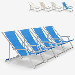 Beach And Garden Design 4 transats chaises de plage pliantes mer plage accoudoirs aluminium Riccione Gold Lux | Bleu