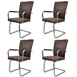 vidaXL Chaises à manger cantilever lot de 4 marron tissu cuir