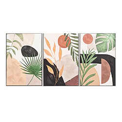 Pegane Ensemble 3 tableaux peinture à l'huile sur toile, peinte avec cadre en bois noir - Longueur 120 x Profondeur 3.5 x Hauteur 90 cm