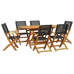 vidaXL Ensemble à manger de jardin 7 pcs noir rotin et bois massif