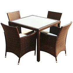 Maison Chic Mobilier à dîner 5 pcs de jardin avec coussins - Ensemble table et chaises d'extérieur - Salon/Mobilier de jardin classique Résine tressée Marron -MN21725