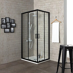 Kiamami Valentina CABINE DOUCHE 90X90 PROFILE NOIR OPAQUE CRISTAL 6MM TRANSPARENT | CITY