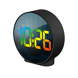 Réveil de Table numérique LED, affichage Snooze, veilleuse ronde, horloge de bureau, USB, décoration de la maison, cadeaux, 3 couleurs - noir-coloré