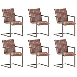 vidaXL Chaises à manger cantilever lot de 6 marron cuir véritable