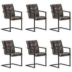 vidaXL Chaises à manger cantilever lot de 6 gris cuir véritable