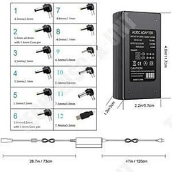 Tech Discount TD® Moniteur d'alimentation pour ordinateur portable 12 ~ 24V chargeur universel universel d'alimentation réglable avec 13 têtes