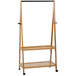 Pegane Porte-vêtements sur roulettes en bambou coloris naturel - Longueur 180 x Profondeur 43 x Hauteur 163 cm 