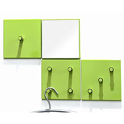 Pegane Lot de 3 patères murales en métal coloris vert + 1 miroir - Longueur 15 x Hauteur 15 x Profondeur 6 cm 