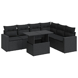 vidaXL Salon de jardin 7 pcs avec coussins noir résine tressée