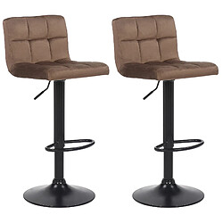 Decoshop26 Lot de 2 tabourets de bar en velours marron coutures décoratives piètement métal noir 10_0004146