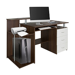 Table d'ordinateur / Bureau WORKSPACE H IV 137 x 60 cm avec caisson noyer / blanc hjh OFFICE