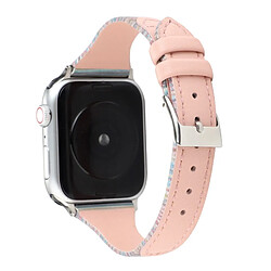 Wewoo Pour Apple Watch Series 5 & 4 40mm / 3 & 2 & 1 38mm Stitching Stripes Bracelet en cuir véritable rose