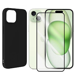 Coque de protection souple silicone Noir + verre trempé avec bords Noir pour iPhone 15 Plus 6.7" - VISIODIRECT -