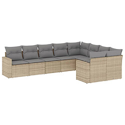 vidaXL Salon de jardin avec coussins 9 pcs beige résine tressée