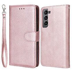 Coque en TPU + PU détachable avec support et sangle or rose pour votre Samsung Galaxy S22 5G