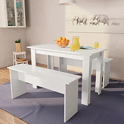 Maison Chic Table de salle à manger,Table à dîner et bancs 3 pcs Bois d'ingénierie Blanc -GKD95387