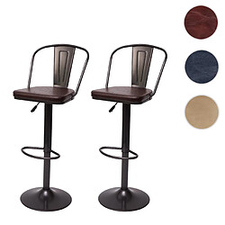 Mendler 2x Tabouret de bar HWC-H10a, réglable en hauteur, pivotant, design industriel ~ vintage noir-marron