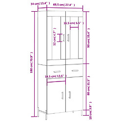 vidaXL Buffet haut Blanc 69,5x34x180 cm Bois d'ingénierie pas cher