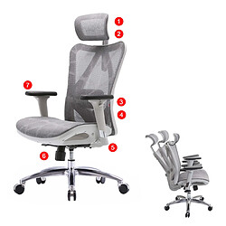 Decoshop26 Fautuil de bureau ergonomique avec accoudoirs hauteur réglable en maille gris cadre blanc 04_0006216