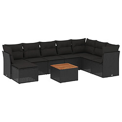 vidaXL Salon de jardin 9 pcs avec coussins noir résine tressée