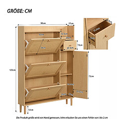 Avis KOMHTOM Armoire à chaussures en rotin, 3 portes battantes et 1 tiroir avec pieds et poignées en bois massif, dimensions: B90 / h125 / t17 cm