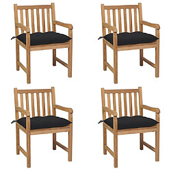 vidaXL Chaises de jardin lot de 4 et coussins noir Bois de teck solide