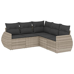 vidaXL Salon de jardin 5 pcs avec coussins gris clair résine tressée