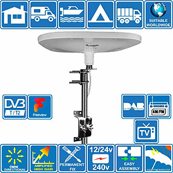 Antenne TNT TV HD Amplifiée Numérique omnidirectionnelle TRAVELAIR-II - Gain Haut 32dB pour Poids Lourd Camion Caravane Bateau Camping Car