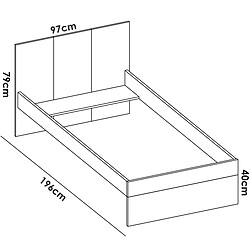 Pegane Ensemble chambre à coucher complète ( lit adulte 190x90 cm avec 2 tiroirs + table de chevet + commode ) coloris blanc, chêne naturel