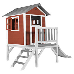 AXI Maison Enfant Beach Lodge XL en Rouge avec Toboggan en BLANC | Maison de Jeux en bois FFC pour les enfants | Maisonnette / Cabane de jeu pour le jardin