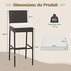 Helloshop26 Tabourets de bar lot de 2 avec coussins en rotin cadre en métal hauteur siège 76 cm pour jardin balcon patio marron 20_0006578