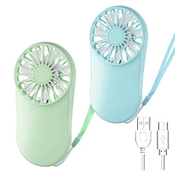 2 Pcs Mini Ventilateur de Poche Ventilateur Portable Réglable Ventilateur Rechargeable USB avec Lanière pour le Refroidissement de Voyage en Plein Air, Vert et Bleu