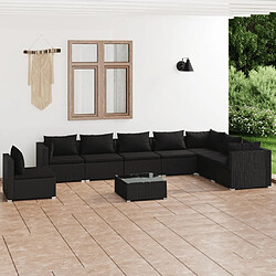 vidaXL Salon de jardin 9 pcs avec coussins Résine tressée Noir