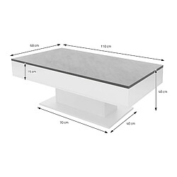 Table basse 110x60x40 cm blanc/imitation béton incl. 2 compartiments de rangement sous plateau coulissant ML-Design pas cher